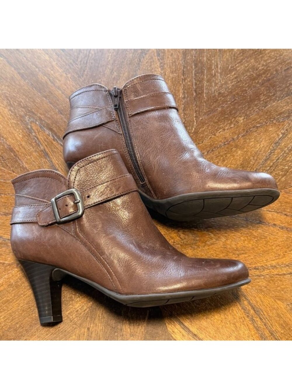 NURTURE Talin Brown Leather Heeled Zip Ankle Boot Booties SZ 6 Fall Autumn Buckl